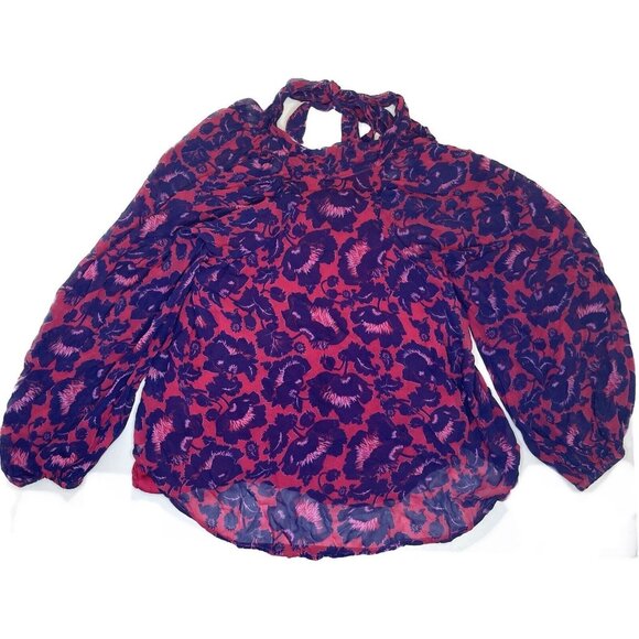 Maeve Anthropologie Sheer Blouse Pink Purple Floral Print XS - Picture 2 of 11